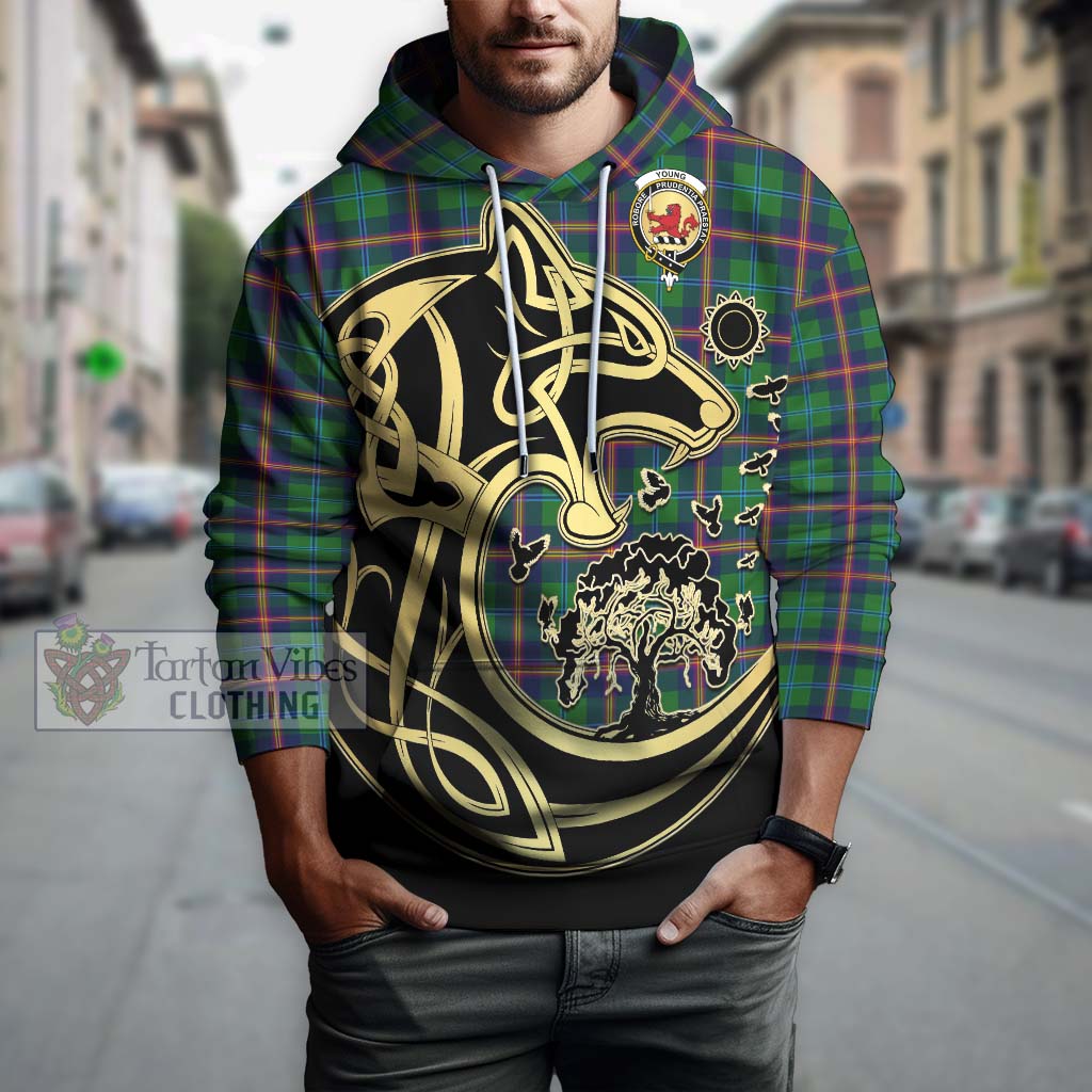 Tartan Vibes Clothing Young Modern Tartan Hoodie with Family Crest Celtic Wolf Style