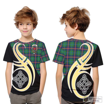 Young Tartan Kid T-Shirt with Family Crest and Celtic Symbol Style