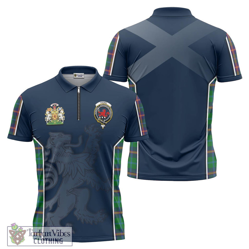 Tartan Vibes Clothing Young Modern Tartan Zipper Polo Shirt with Family Crest and Lion Rampant Vibes Sport Style