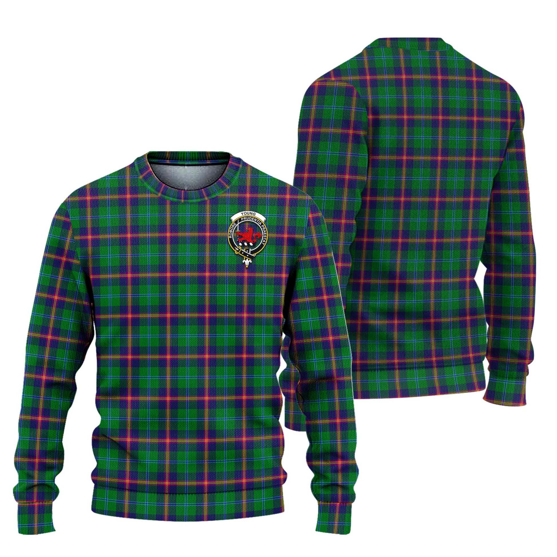 Young Modern Tartan Knitted Sweater with Family Crest Unisex - Tartanvibesclothing