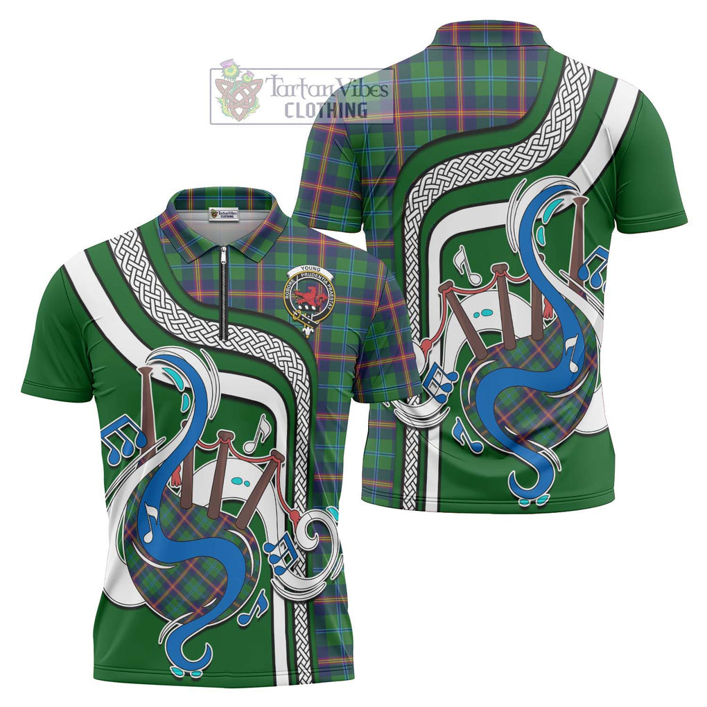 Young Tartan Zipper Polo Shirt with Epic Bagpipe Style Unisex - Tartanvibesclothing Shop