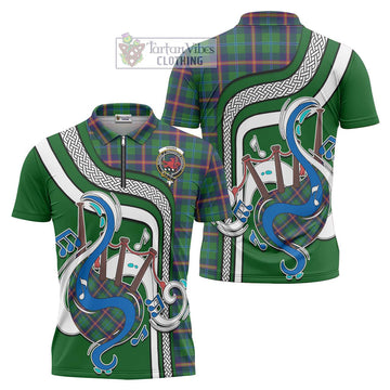 Young Tartan Zipper Polo Shirt with Epic Bagpipe Style