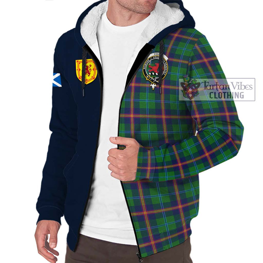 Tartan Vibes Clothing Young Modern Tartan Sherpa Hoodie with Scottish Lion Royal Arm Half Style