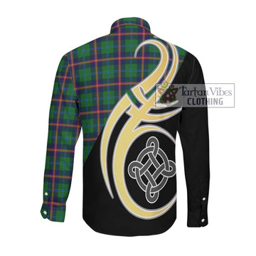 Young Tartan Long Sleeve Button Shirt with Family Crest and Celtic Symbol Style