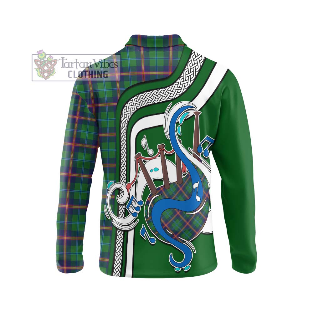 Tartan Vibes Clothing Young Modern Tartan Long Sleeve Polo Shirt with Epic Bagpipe Style