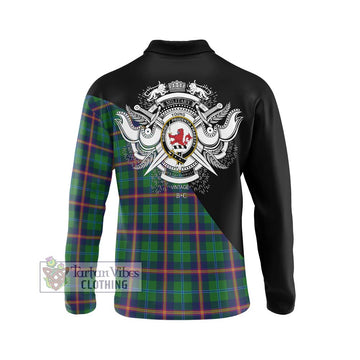 Young Tartan Long Sleeve Polo Shirt with Family Crest and Military Logo Style