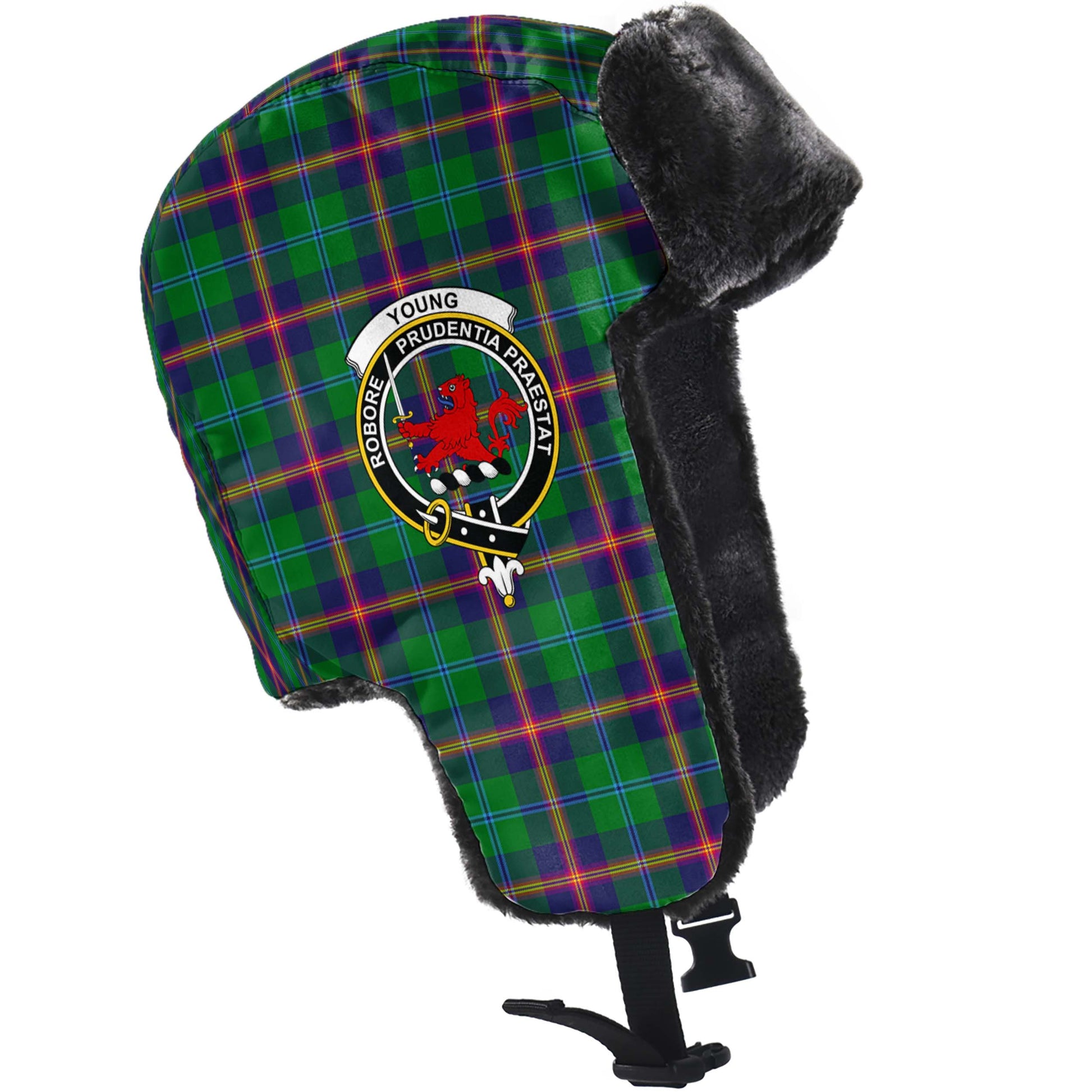 Young Modern Tartan Winter Trapper Hat with Family Crest - Tartanvibesclothing