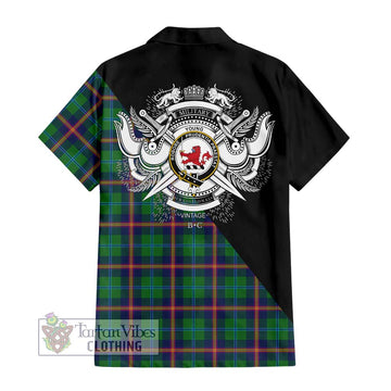 Young Tartan Short Sleeve Button Shirt with Family Crest and Military Logo Style