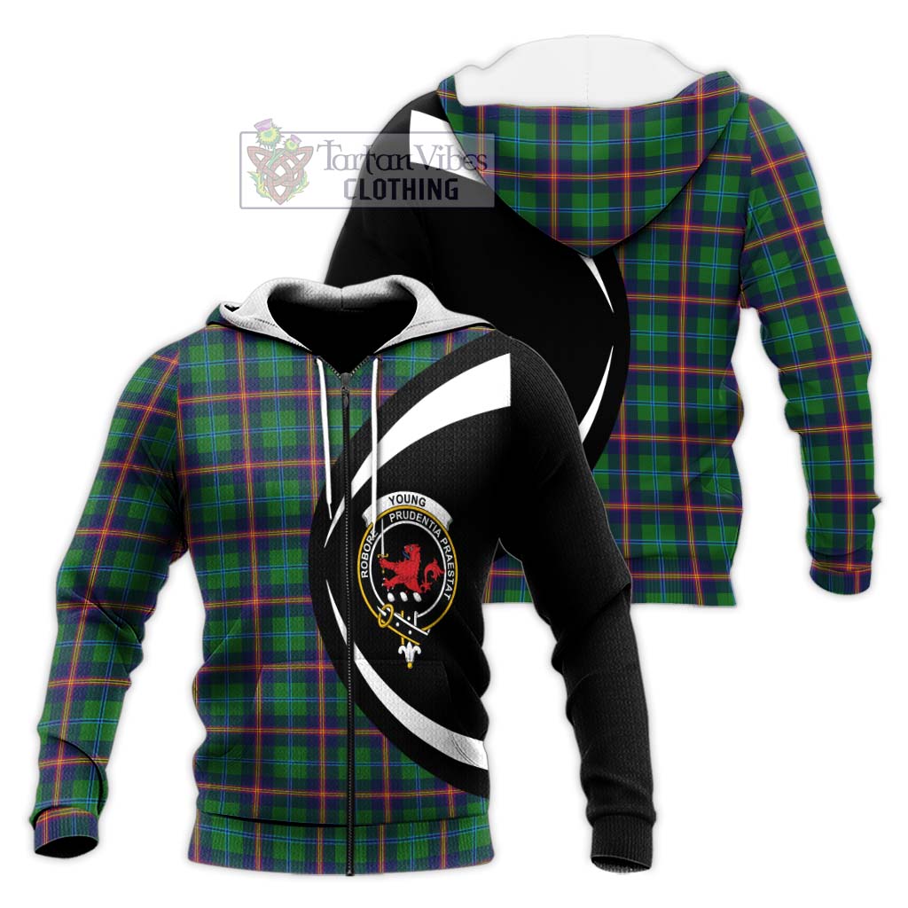 Young Tartan Knitted Hoodie with Family Crest Circle Style Unisex Knitted Zip Hoodie - Tartan Vibes Clothing