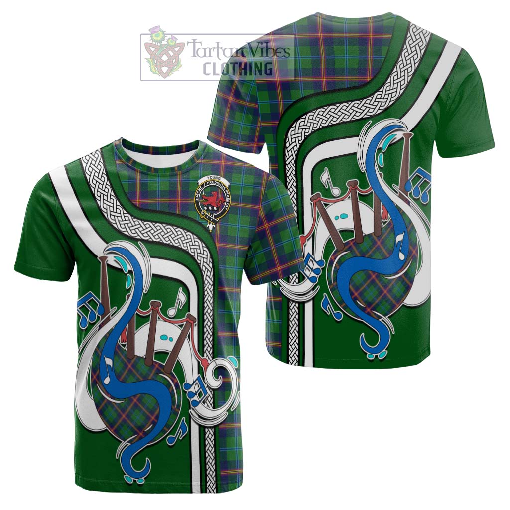 Tartan Vibes Clothing Young Modern Tartan Cotton T-shirt with Epic Bagpipe Style