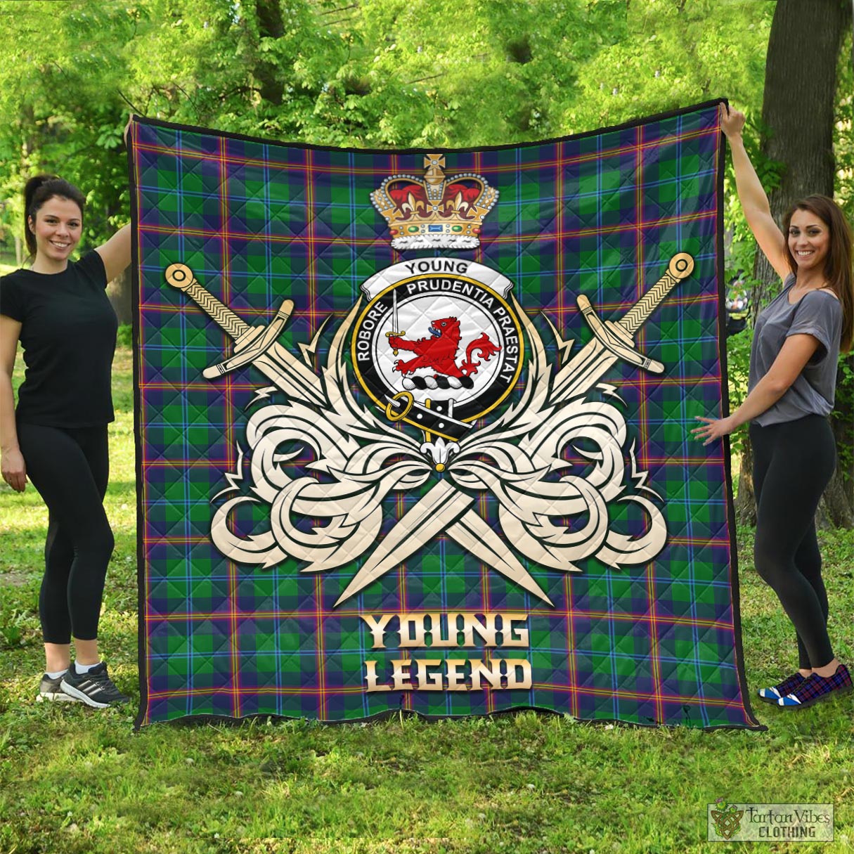 Tartan Vibes Clothing Young Modern Tartan Quilt with Clan Crest and the Golden Sword of Courageous Legacy