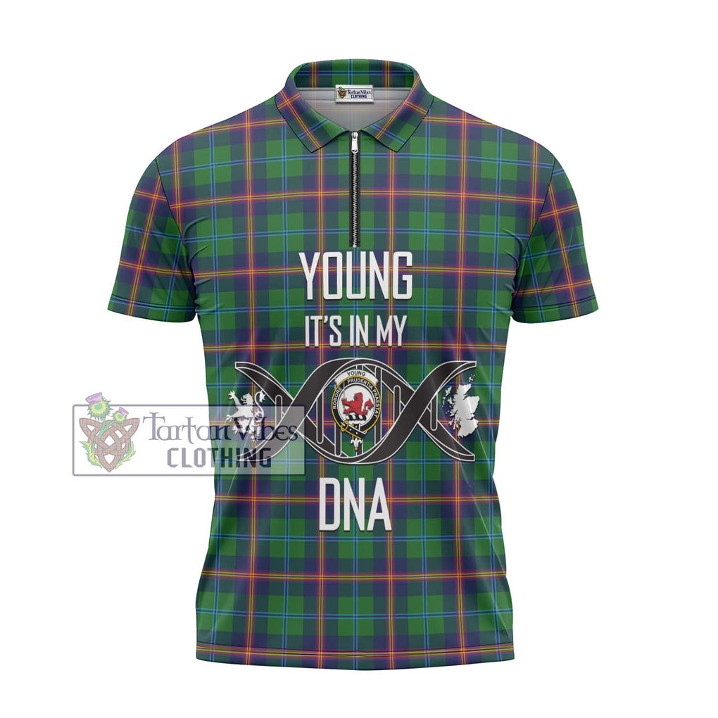 Young Tartan Zipper Polo Shirt with Family Crest DNA In Me Style - Tartanvibesclothing Shop