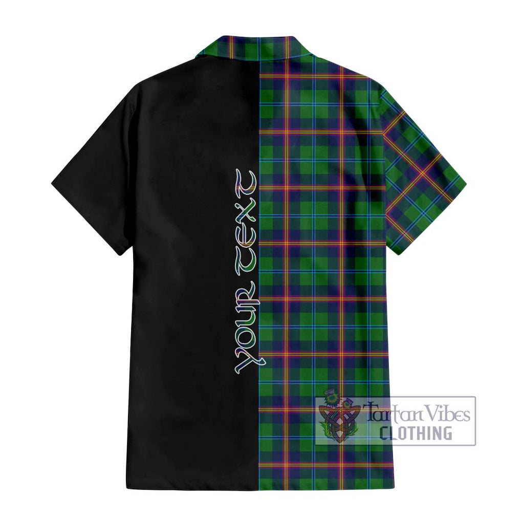 Young Tartan Short Sleeve Button Shirt with Family Crest and Half Of Me Style - Tartanvibesclothing Shop