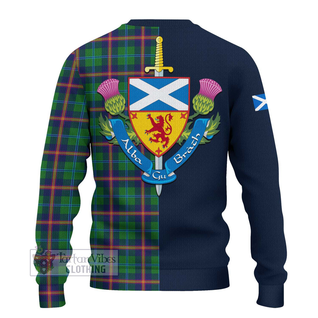 Tartan Vibes Clothing Young Modern Tartan Knitted Sweater with Scottish Lion Royal Arm Half Style