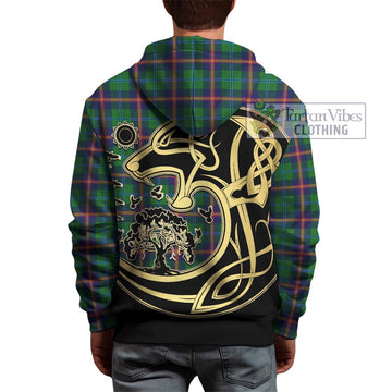 Young Modern Tartan Hoodie with Family Crest Celtic Wolf Style
