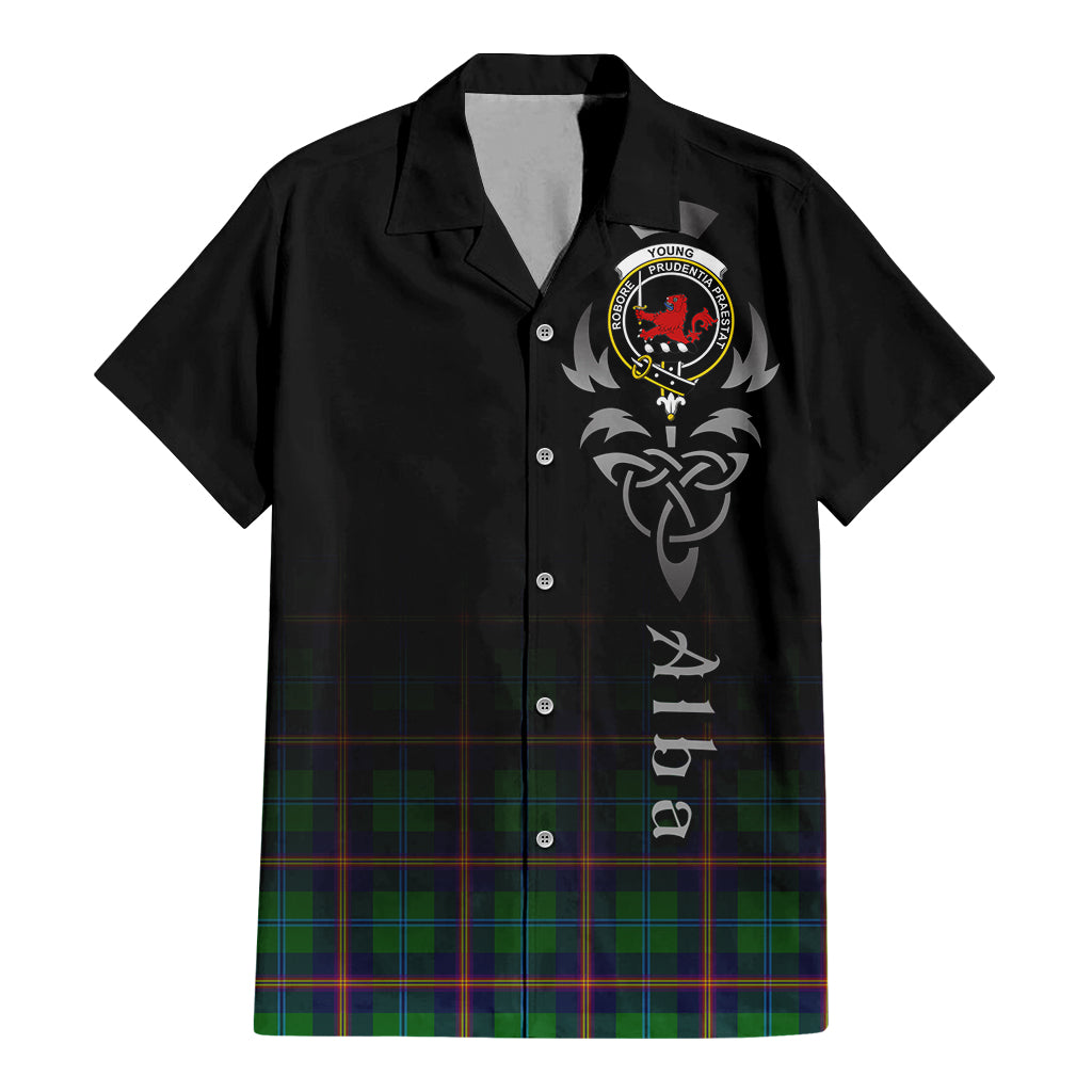 Tartan Vibes Clothing Young Modern Tartan Short Sleeve Button Up Featuring Alba Gu Brath Family Crest Celtic Inspired