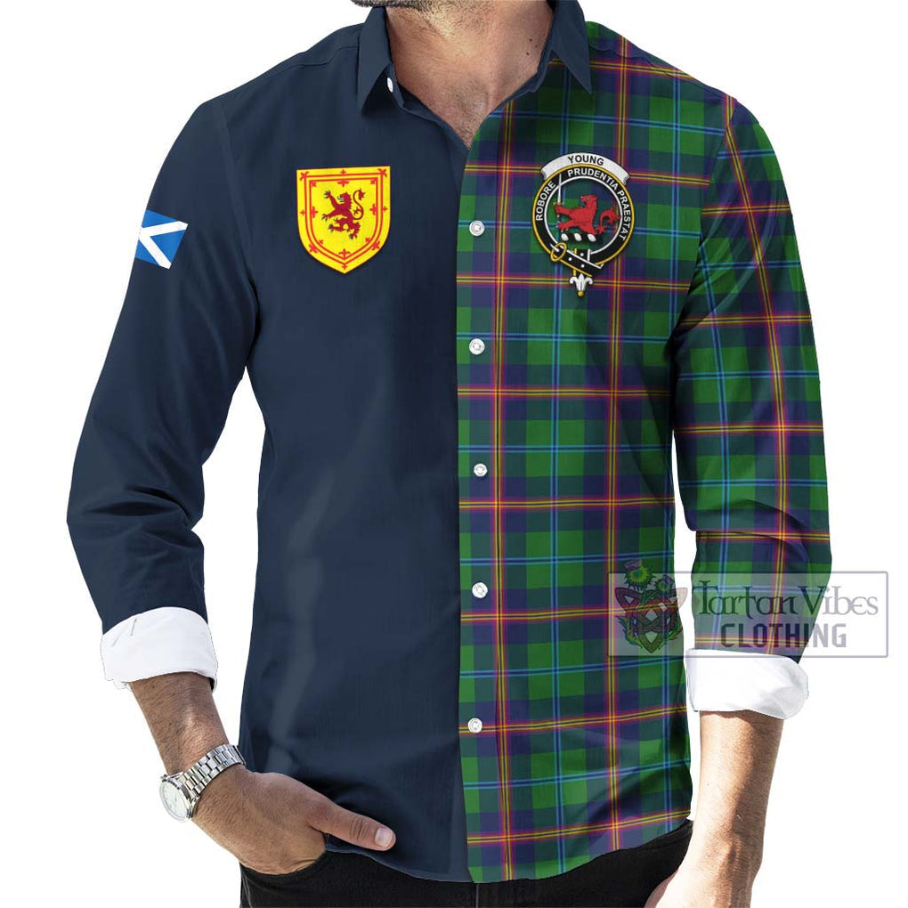 Tartan Vibes Clothing Young Modern Tartan Long Sleeve Button Shirt with Scottish Lion Royal Arm Half Style