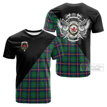 Young Tartan Cotton T-shirt with Family Crest and Military Logo Style