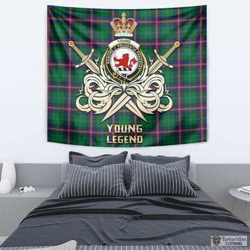 Young Tartan Tapestry with Clan Crest and the Golden Sword of Courageous Legacy