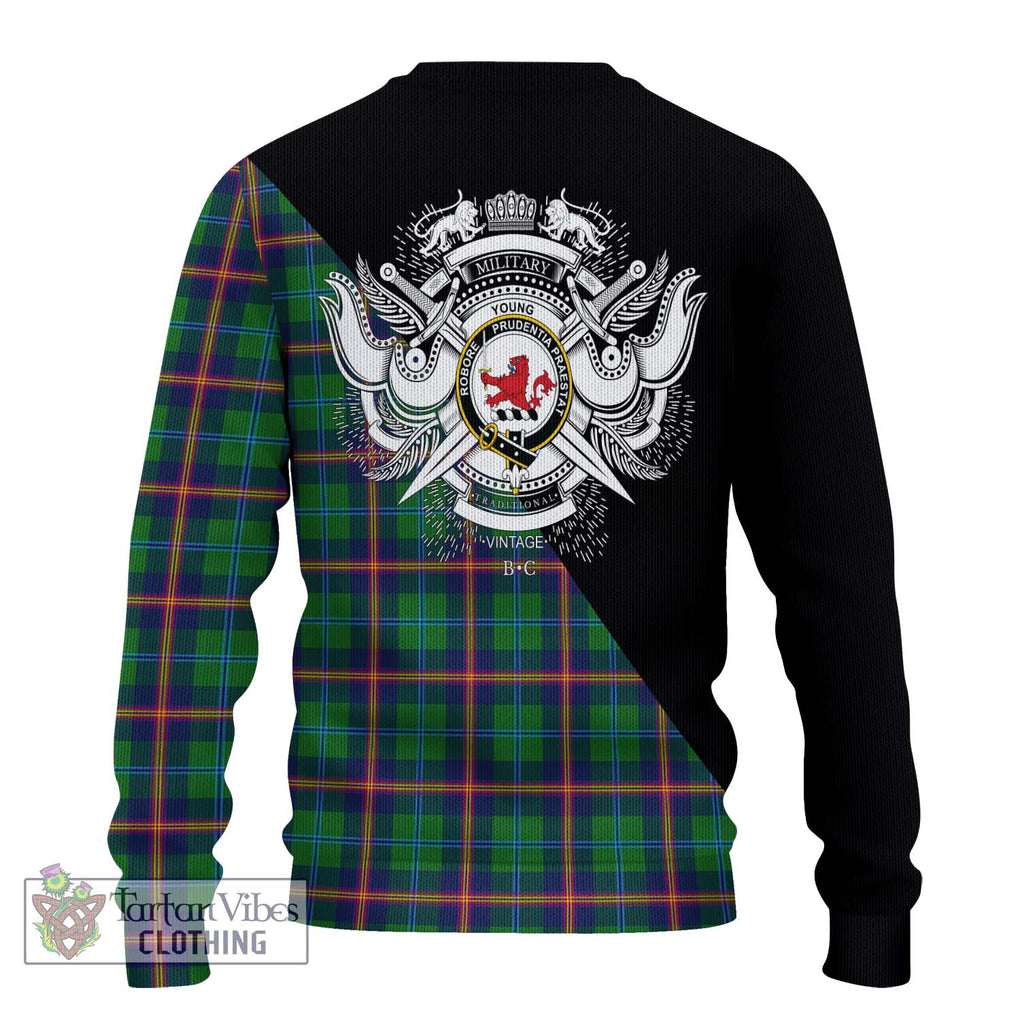 Young Tartan Knitted Sweater with Family Crest and Military Logo Style - Tartanvibesclothing Shop