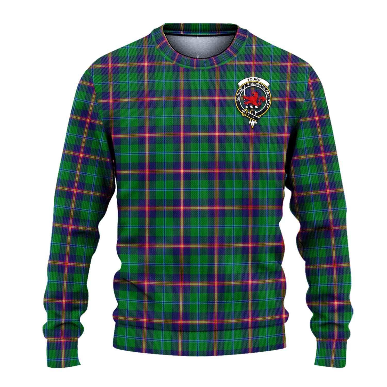 Young Modern Tartan Knitted Sweater with Family Crest - Tartanvibesclothing