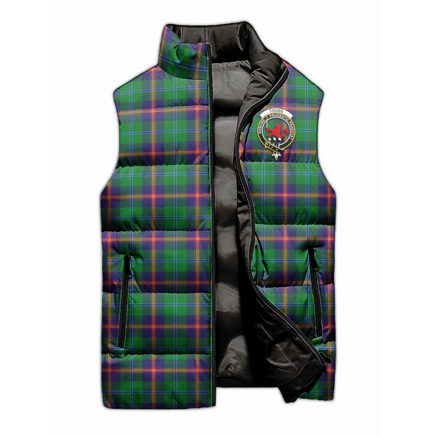 Young Modern Tartan Sleeveless Puffer Jacket with Family Crest - Tartanvibesclothing