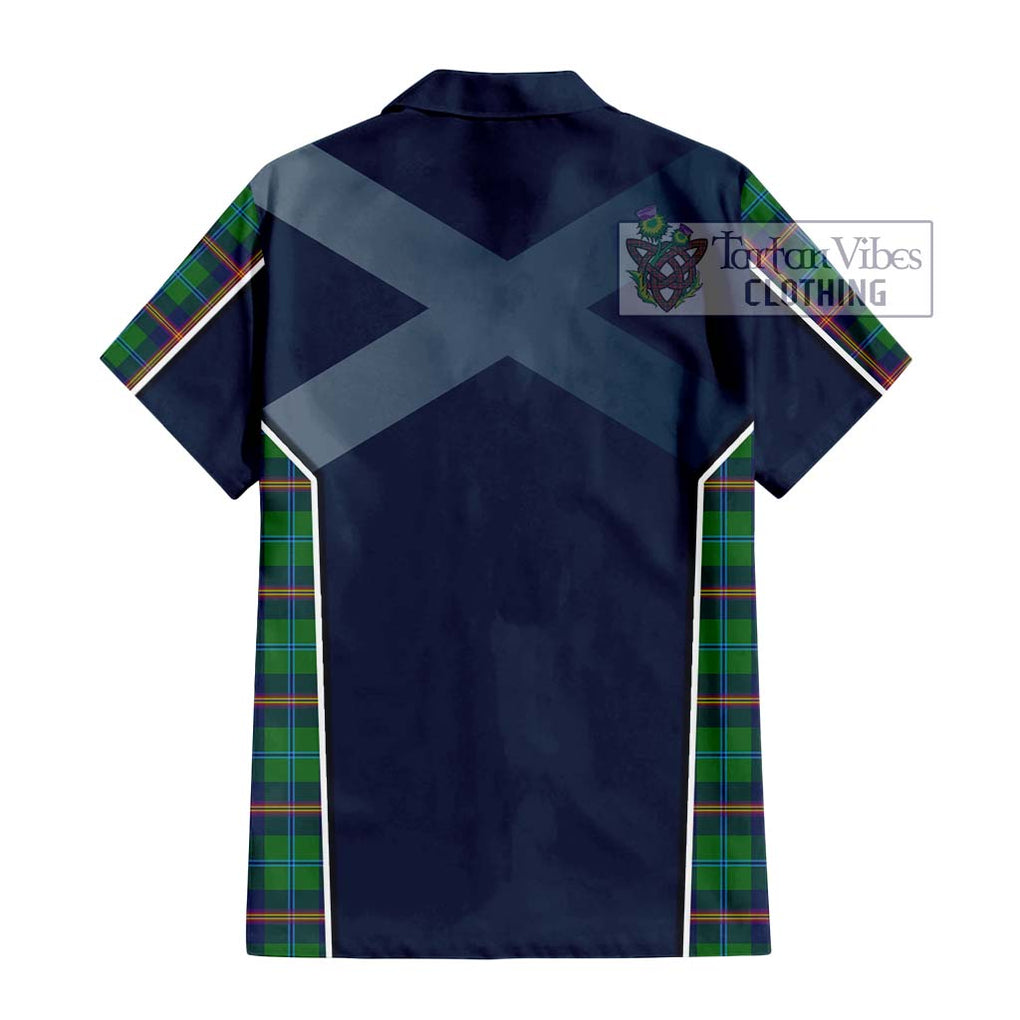 Young Tartan Short Sleeve Button Shirt with Family Crest and Lion Rampant Vibes Sport Style - Tartan Vibes Clothing