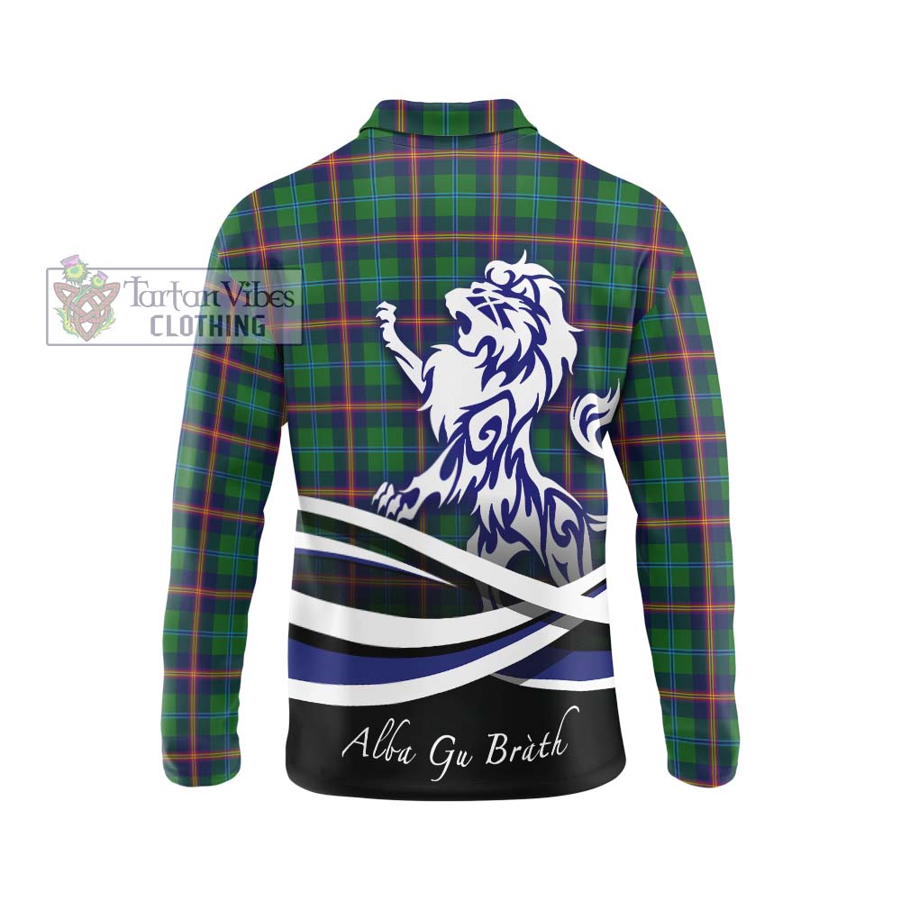 Young Tartan Long Sleeve Polo Shirt with Alba Gu Brath Regal Lion Emblem - Tartanvibesclothing Shop