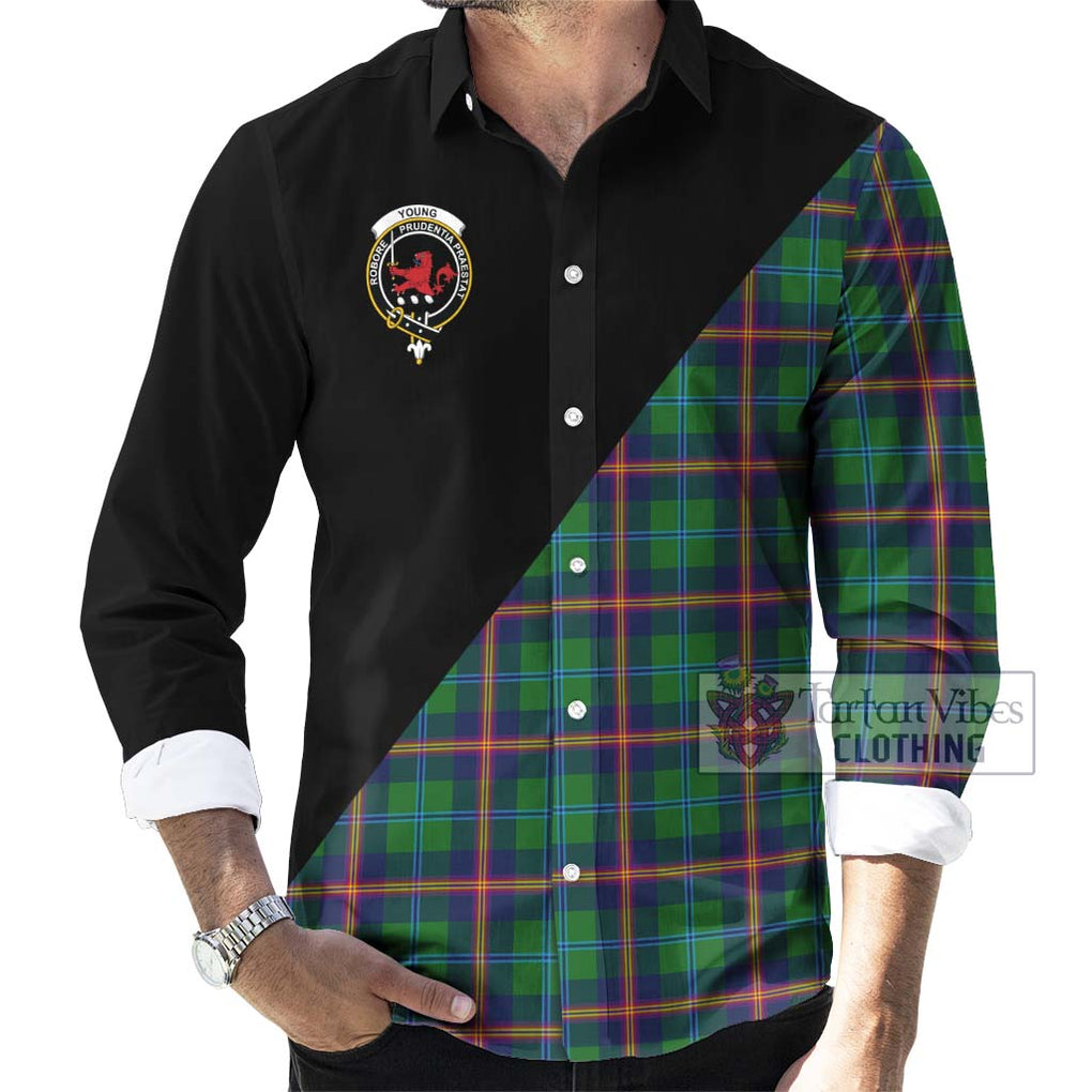 Young Tartan Long Sleeve Button Shirt with Family Crest and Military Logo Style - Tartanvibesclothing Shop