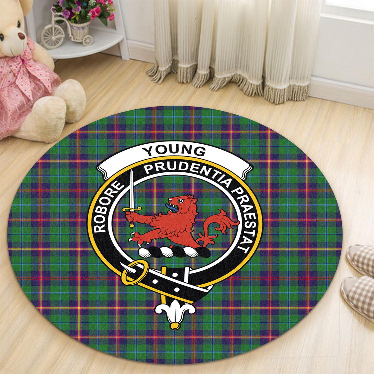 Young Tartan Round Rug with Family Crest - Tartan Vibes Clothing