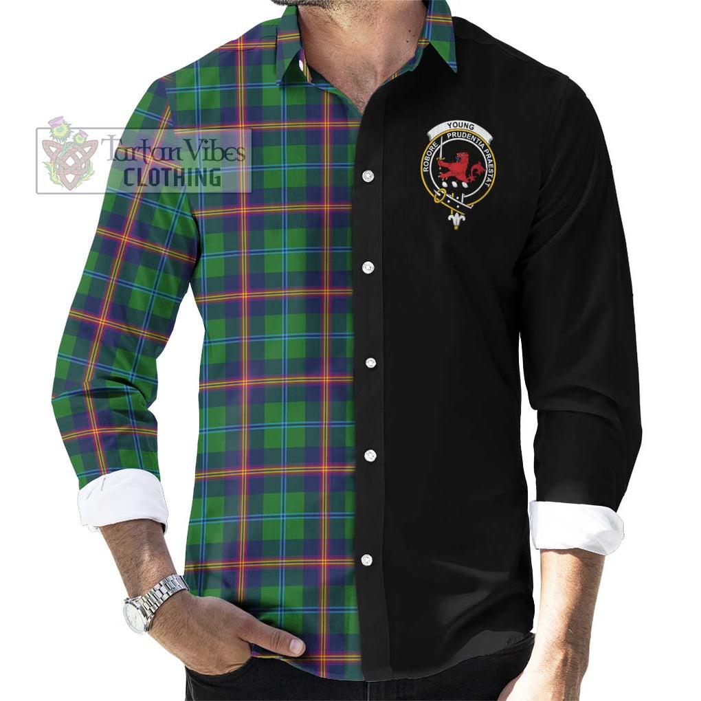 Young Tartan Long Sleeve Button Shirt with Family Crest and Half Of Me Style - Tartanvibesclothing Shop