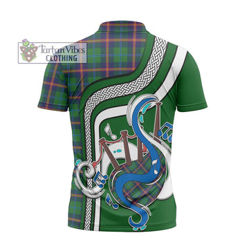 Young Tartan Zipper Polo Shirt with Epic Bagpipe Style