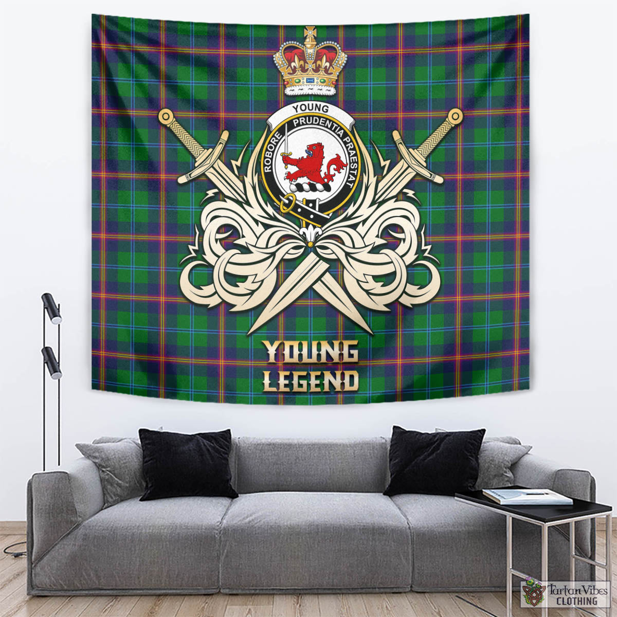 Tartan Vibes Clothing Young Modern Tartan Tapestry with Clan Crest and the Golden Sword of Courageous Legacy