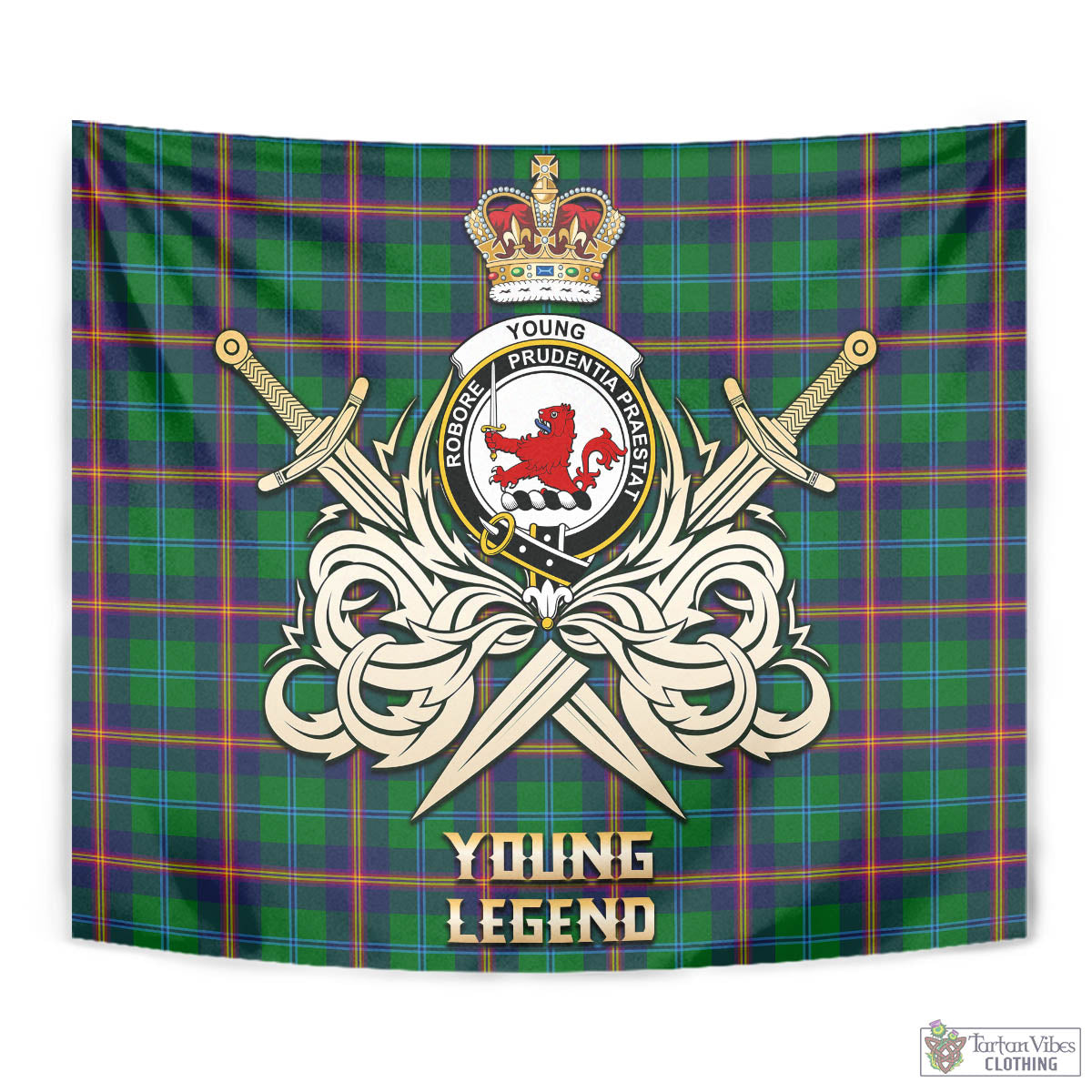 Tartan Vibes Clothing Young Modern Tartan Tapestry with Clan Crest and the Golden Sword of Courageous Legacy