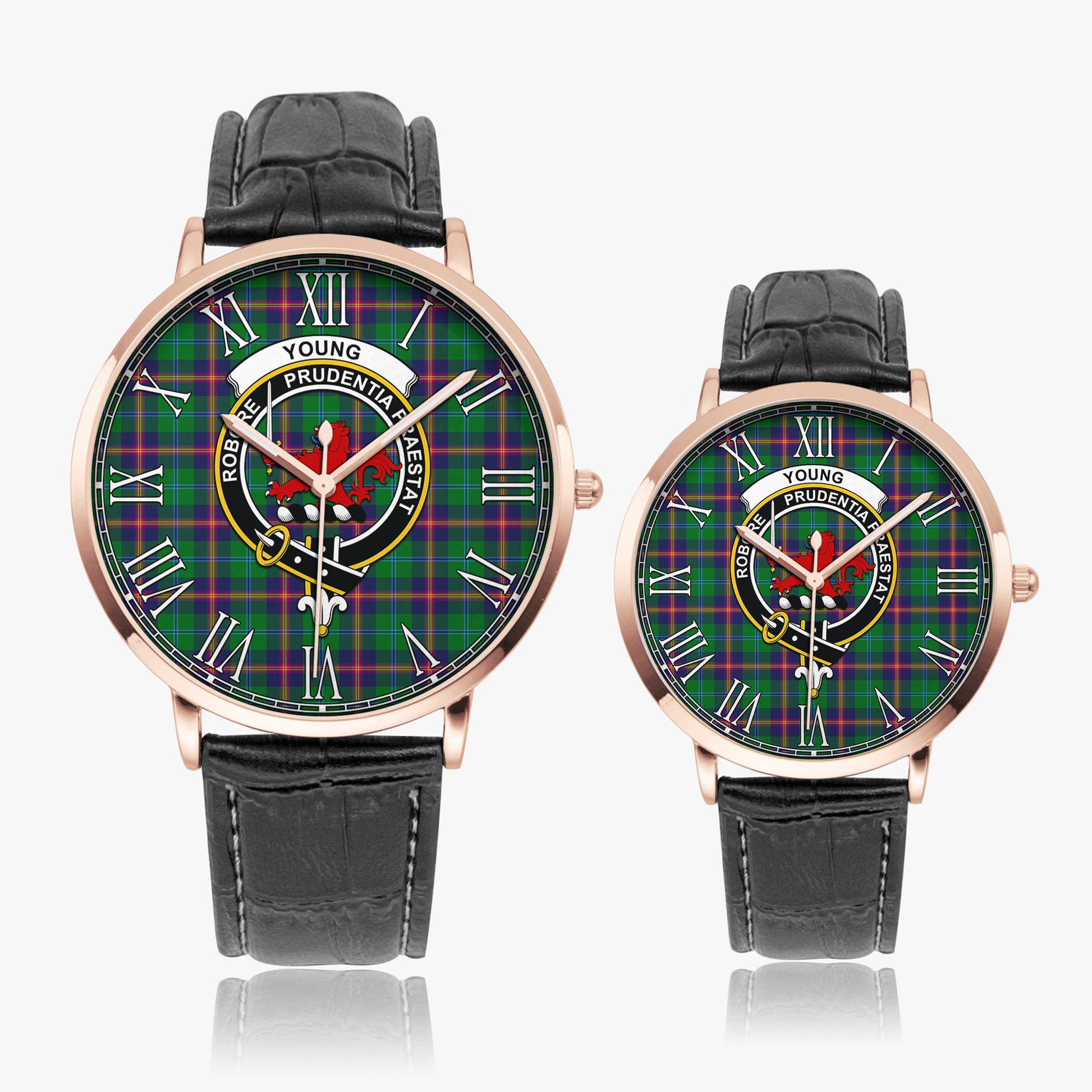 Young Modern Tartan Family Crest Leather Strap Quartz Watch - Tartanvibesclothing