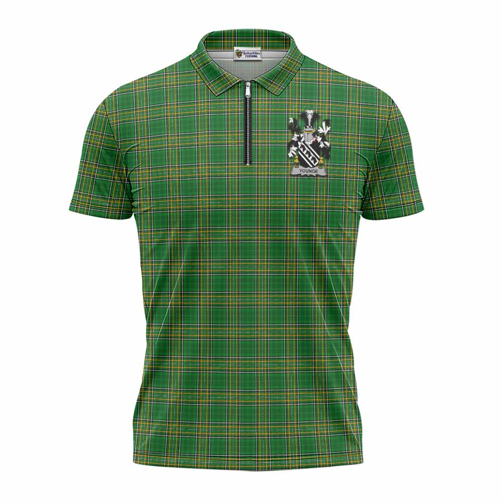 Younge Irish Clan Tartan Zipper Polo Shirt with Coat of Arms