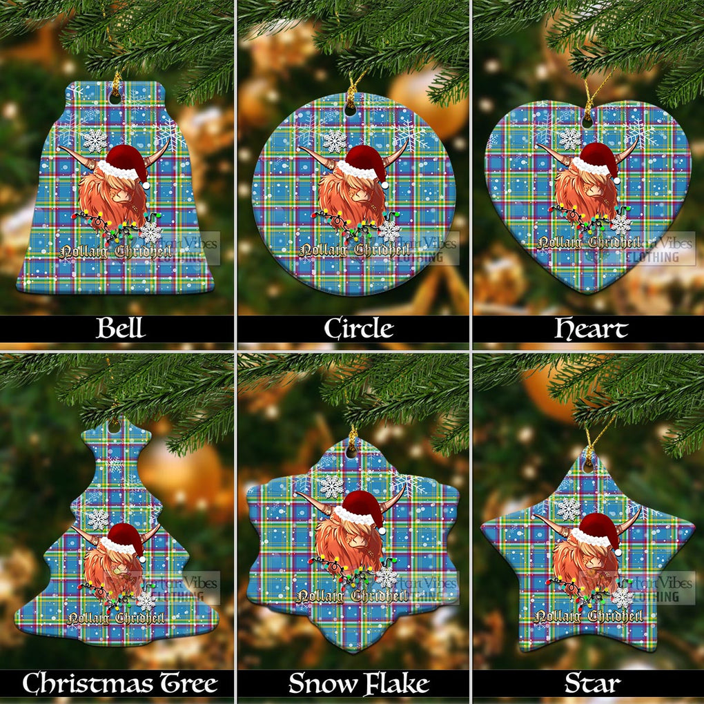 Tartan Vibes Clothing Yukon Territory Canada Clan Tartan Ornament with Christmas Twinkle Highland Cattle