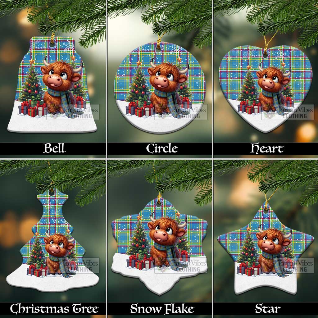 Tartan Vibes Clothing Yukon Territory Canada Tartan Christmas Ceramic Ornament with Adorable Highland Coo