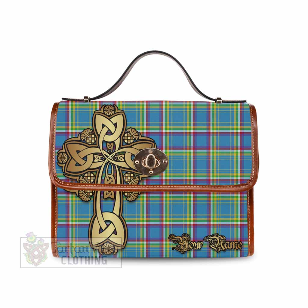 Tartan Vibes Clothing Yukon Territory Canada Tartan Waterproof Canvas Bag Golden Thistle Celtic Cross Style