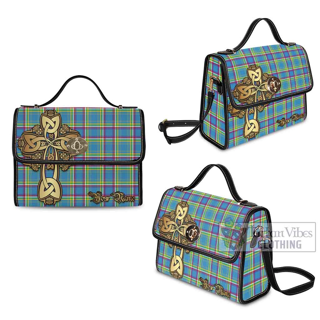 Tartan Vibes Clothing Yukon Territory Canada Tartan Waterproof Canvas Bag Golden Thistle Celtic Cross Style