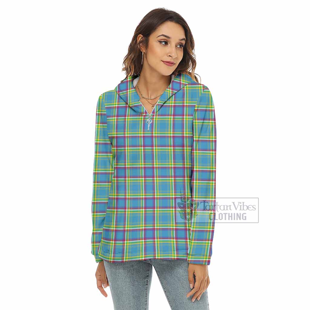 Tartan Vibes Clothing Yukon Territory Canada Tartan Women's Borg  Half Zip Fleece Hoodie