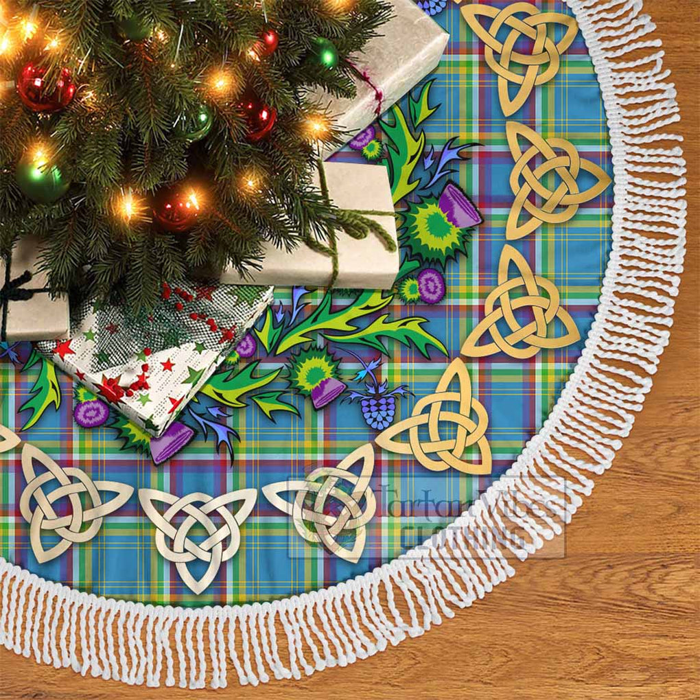 Tartan Vibes Clothing Yukon Territory Canada Tartan Christmas Tree Skirt with Thistle Celtic Knot Style