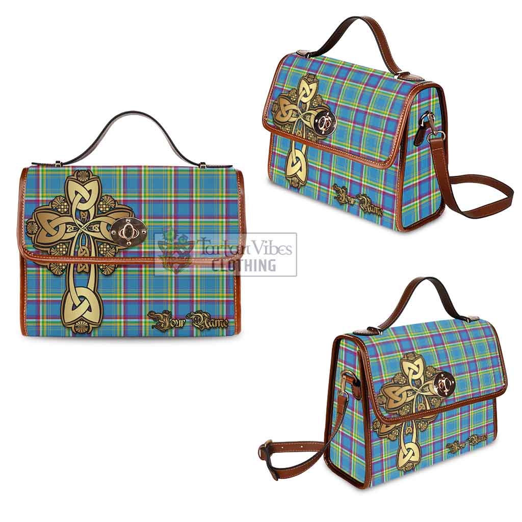 Tartan Vibes Clothing Yukon Territory Canada Tartan Waterproof Canvas Bag Golden Thistle Celtic Cross Style