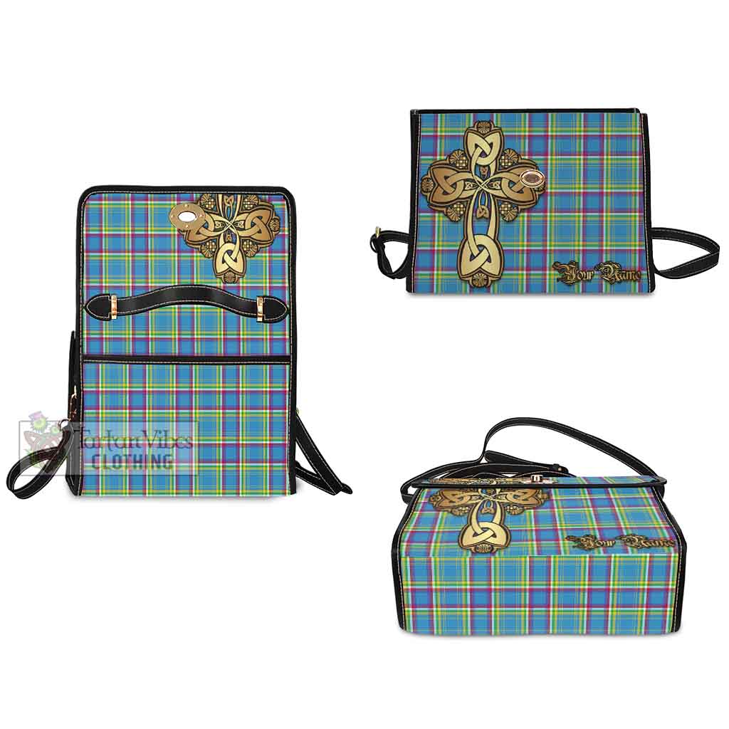 Tartan Vibes Clothing Yukon Territory Canada Tartan Waterproof Canvas Bag Golden Thistle Celtic Cross Style