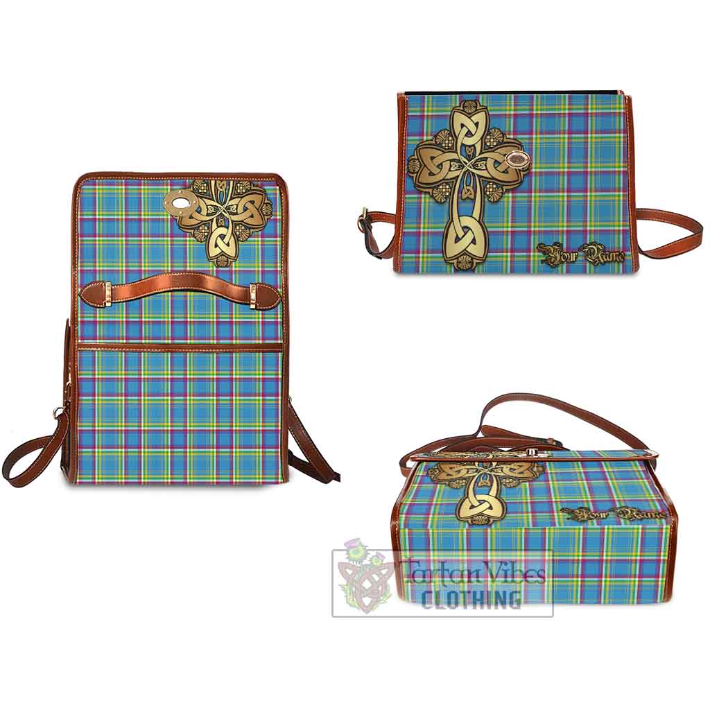 Tartan Vibes Clothing Yukon Territory Canada Tartan Waterproof Canvas Bag Golden Thistle Celtic Cross Style