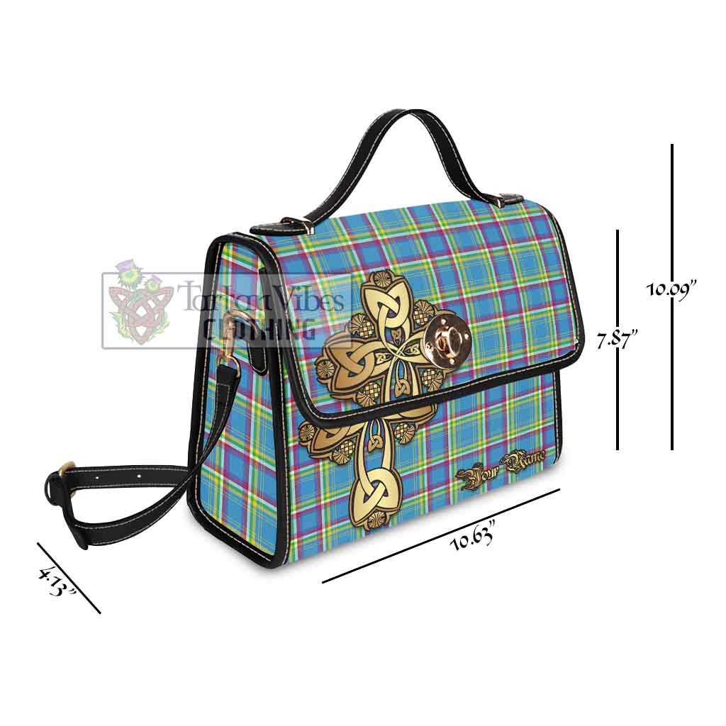 Tartan Vibes Clothing Yukon Territory Canada Tartan Waterproof Canvas Bag Golden Thistle Celtic Cross Style