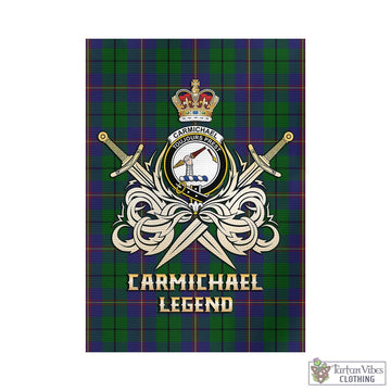 Carmichael Tartan Garden Flag with Clan Crest and the Golden Sword of Courageous Legacy - Tartan Vibes Clothing