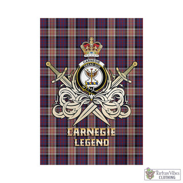 Carnegie Tartan Garden Flag with Clan Crest and the Golden Sword of Courageous Legacy - Tartan Vibes Clothing