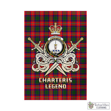 Charteris Tartan Garden Flag with Clan Crest and the Golden Sword of Courageous Legacy - Tartan Vibes Clothing
