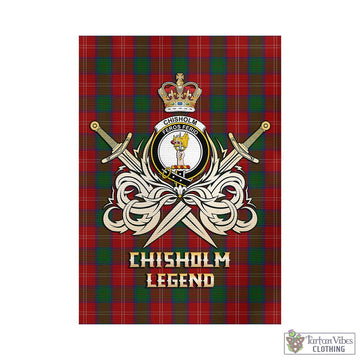 Chisholm Tartan Garden Flag with Clan Crest and the Golden Sword of Courageous Legacy - Tartan Vibes Clothing